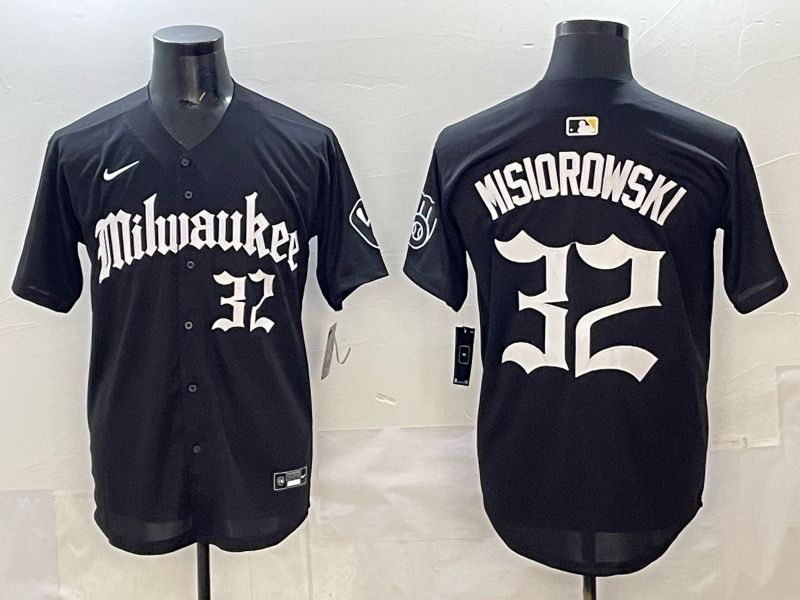 Men 2025 Milwaukee Brewers #32 Misiorowski Black Five generations Joint Name Nike MLB Jersey style 9->milwaukee brewers->MLB Jersey